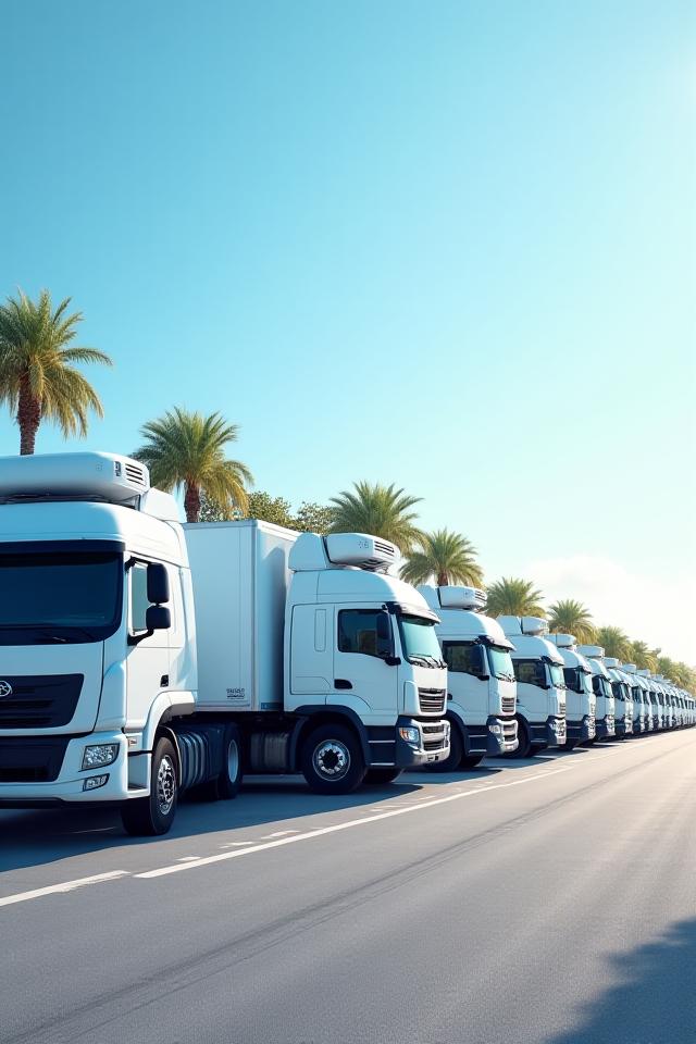 Fleet of refrigerated trucks ready for Florida distribution routes