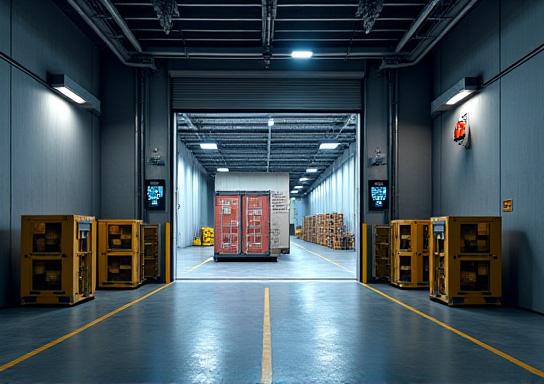 High-security logistics facility with monitored loading dock and sealed cargo containers