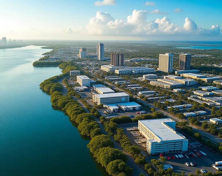 Aerial view of Naples Florida coastal business district representing local logistics operations