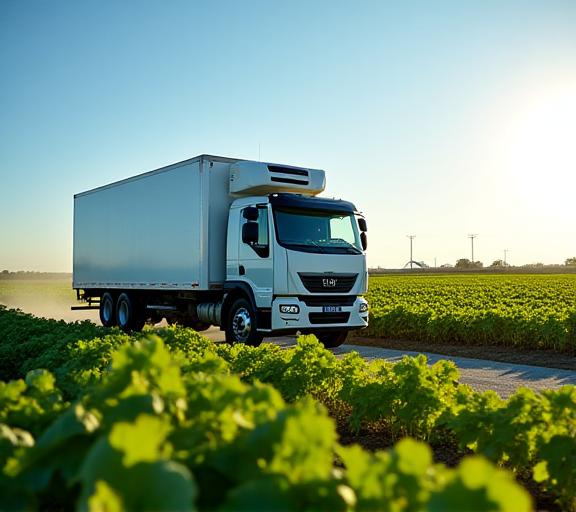 Refrigerated truck transporting fresh produce from Southwest Florida agricultural fields